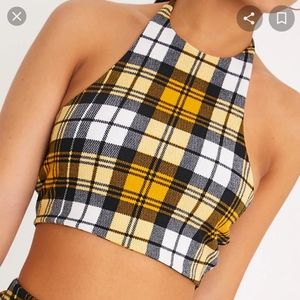 Pretty little thing yellow plaid halter top